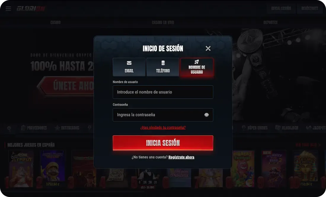 id de iniciar sesión en el casino glorion